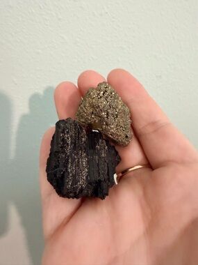 Raw black tourmaline and pyrite pieces fools gold crystal reiki healing chakra